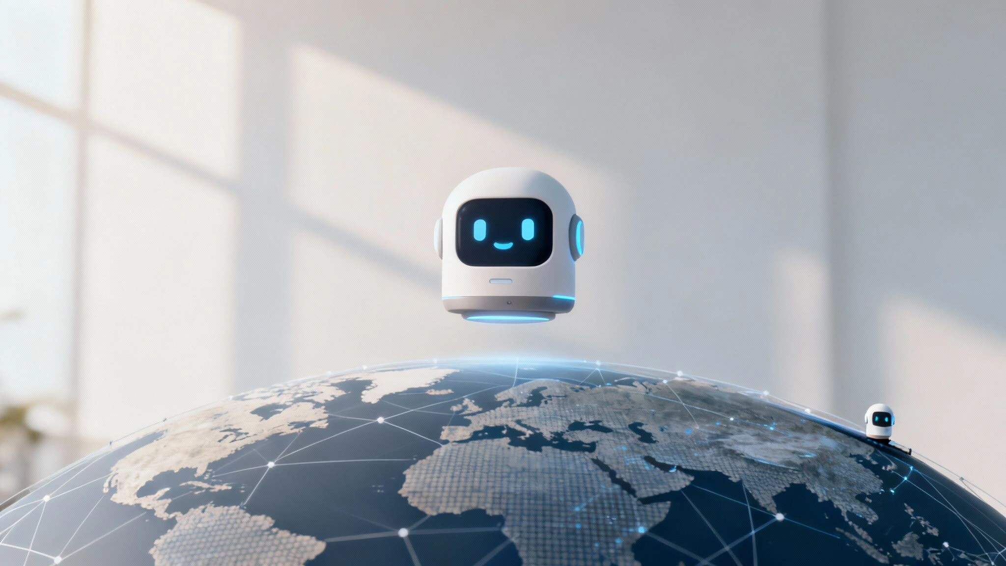 A sleek, modern desk with a laptop displaying code, a coffee cup, and a plant, symbolising a developer's workspace.